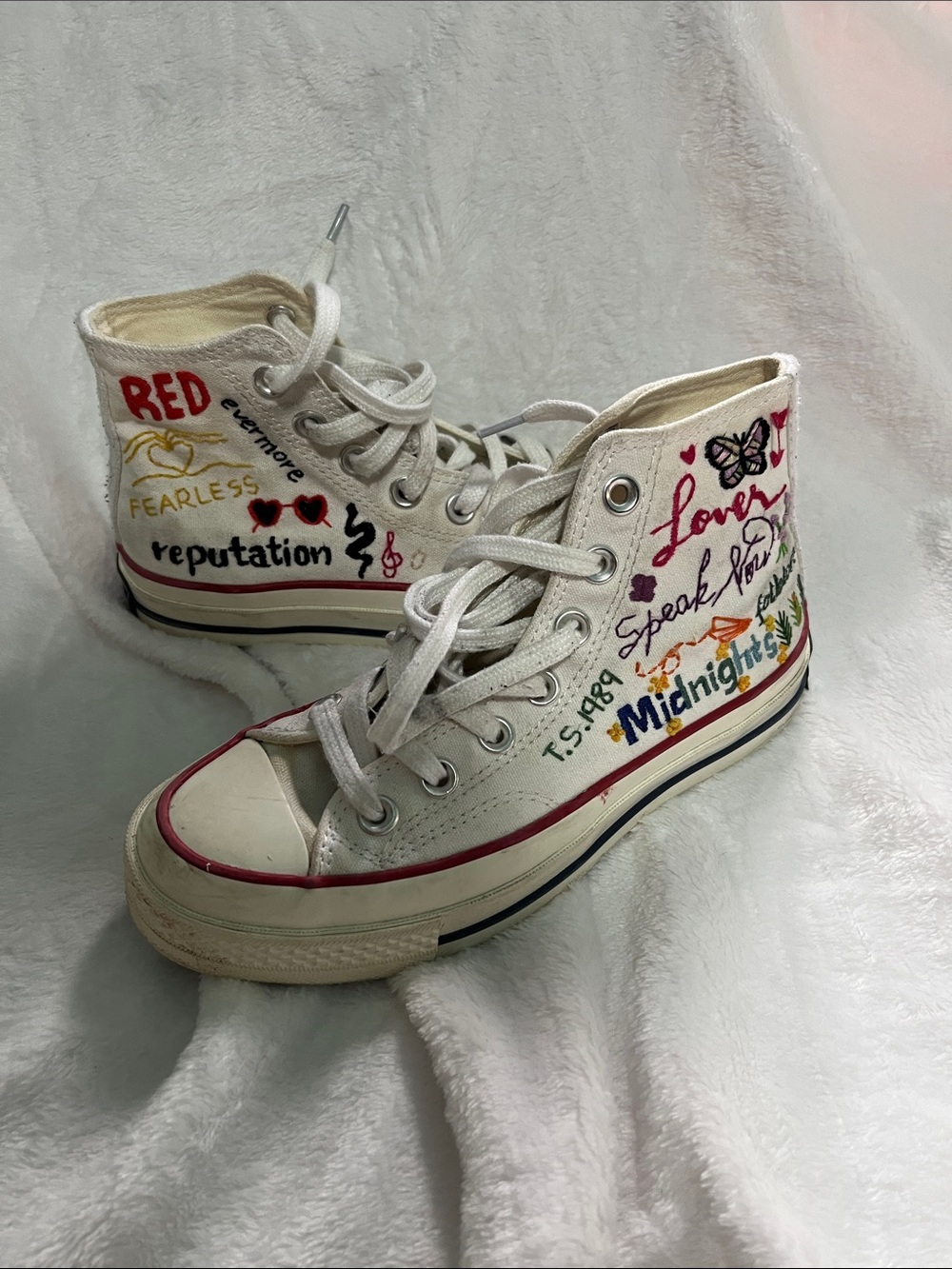 Custom Taylor Swift “Eras” Converse White High Top Sneakers